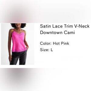Express Satin Lace Trim Camisole in Hot Pink